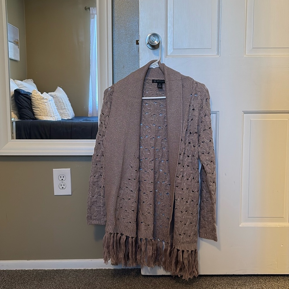 INC PM Brown Sweater with Fringe